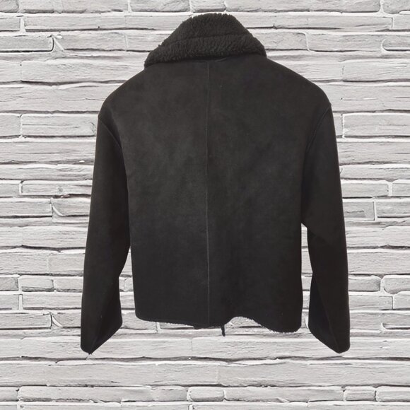 H&M Faux Suede Biker Jacket with Faux Shearling Lining - Size 2 - Picture 2 of 7
